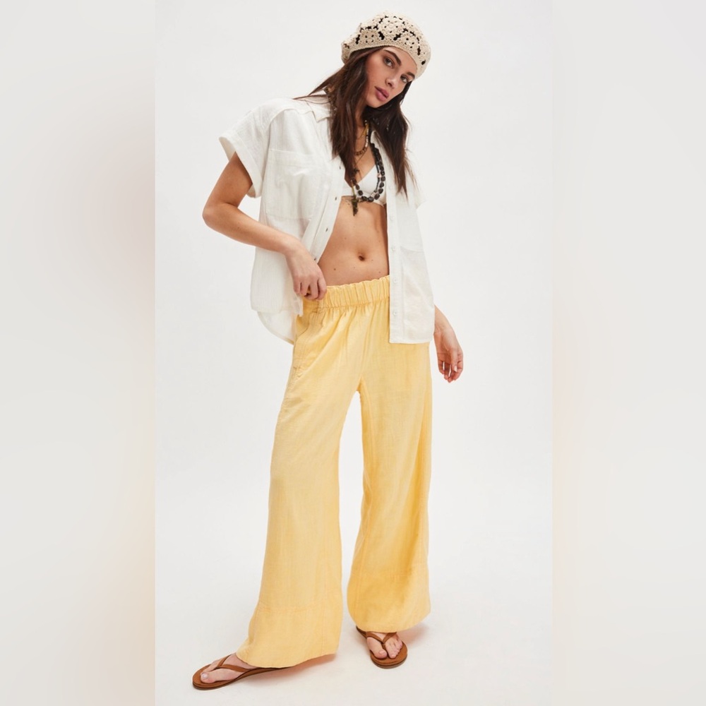 Free People Light Yellow Wide-Leg Pants